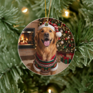 Ornamento De Cerâmica Foto Personalizada de Cachorro Golden Retriever no
