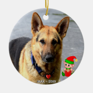 Ornamento De Cerâmica Foto personalizada de cão Pastor Alemão com Elfo F