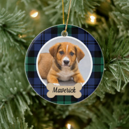 Ornamento De Cerâmica Foto personalizada de cão Xadrez de Tartan verde e