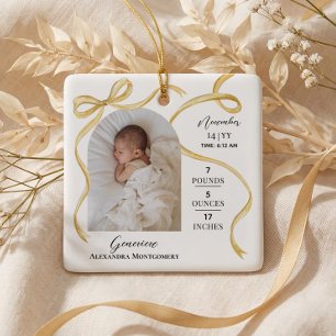 Ornamento De Cerâmica Foto personalizada de estatísticas de nascimento d