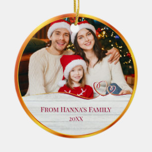 Ornamento De Cerâmica Foto Personalizada de Família & Feliz Natal