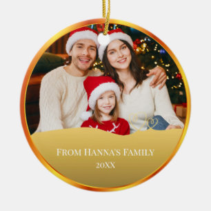 Ornamento De Cerâmica Foto Personalizada de Família & Feliz Natal