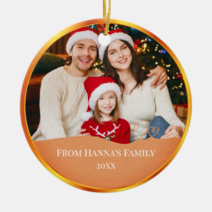 Ornamento De Cerâmica Foto Personalizada de Família & Feliz Natal