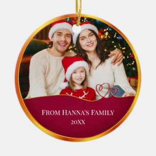 Ornamento De Cerâmica Foto Personalizada de Família & Feliz Natal