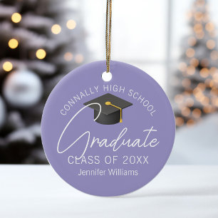 Ornamento De Cerâmica Foto Personalizada de Formatura em Lavanda Elegant