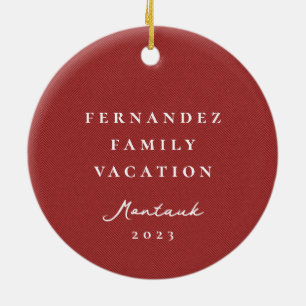 Ornamento De Cerâmica Foto personalizada de Herringbone vermelho clássic