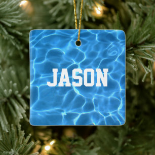 Ornamento De Cerâmica Foto Personalizada de Nadar ou Mergulhar em Azul Á