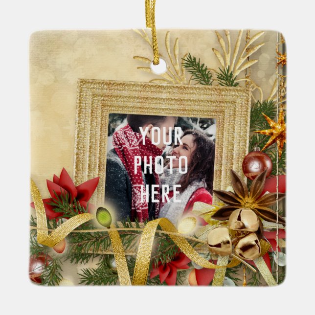 Ornamento De Cerâmica Foto personalizada de Natal (Frente)