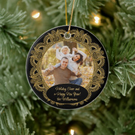 Ornamento De Cerâmica Foto personalizada de Natal da família