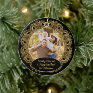 Ornamento De Cerâmica Foto personalizada de Natal da família