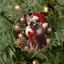 Ornamento De Cerâmica Foto personalizada de Natal do gato Sphynx
