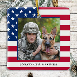 Ornamento De Cerâmica Foto Personalizada de Natal Patriótica da Bandeira