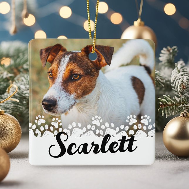Ornamento De Cerâmica Foto personalizada de Pet de Impressão de Paw (Criador carregado)