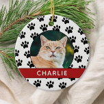 Ornamento De Cerâmica Foto personalizada de Pet de impressão de pw<br><div class="desc">Crie seu próprio ornamento personalizado de fotos personalizadas para animais de estimação nesta temporada de festas. Apresenta o plano de fundo do padrão de impressão de pata.</div>