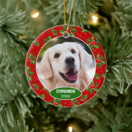 Ornamento De Cerâmica Foto Personalizada de Pet Fofinho no 1º Natal em H