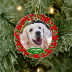 Ornamento De Cerâmica Foto Personalizada de Pet Fofinho no 1º Natal em H
