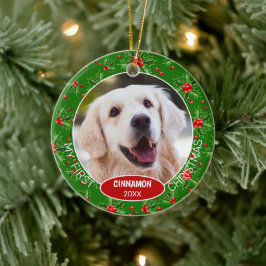 Ornamento De Cerâmica Foto Personalizada de Pet Fofinho no 1º Natal em H