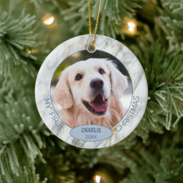Ornamento De Cerâmica Foto Personalizada de Pet Fofinho no 1º Natal em M