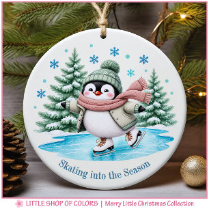 Ornamento De Cerâmica Foto Personalizada de Pinguim de Patinação no Gelo