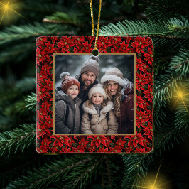 Ornamento De Cerâmica Foto Personalizada de Poinsettia de Natal Vermelho