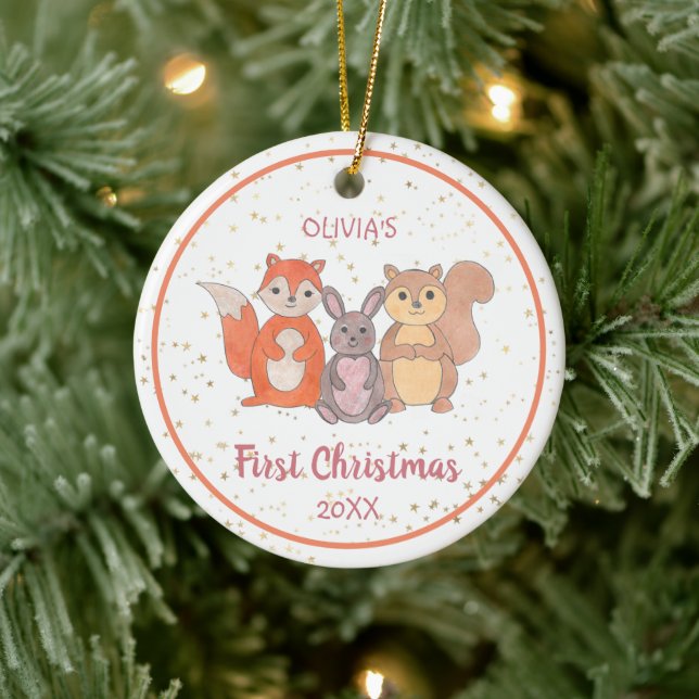 Ornamento De Cerâmica Foto personalizada de primeiro Natal de animais bo (Árvore)