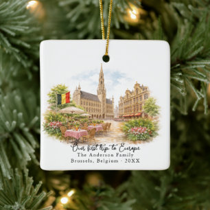 Ornamento De Cerâmica Foto Personalizada de Viagem para Bruxelas Bélgica