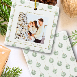 Ornamento De Cerâmica Foto personalizada de Xadrez Gingham Verde e Bonit