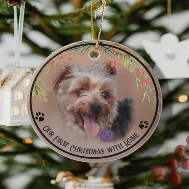 Ornamento De Cerâmica Foto personalizada de Yorkshire Terrier Dog (Personalized Yorkshire Terrier Dog Photo Ceramic Ornament FRONT)