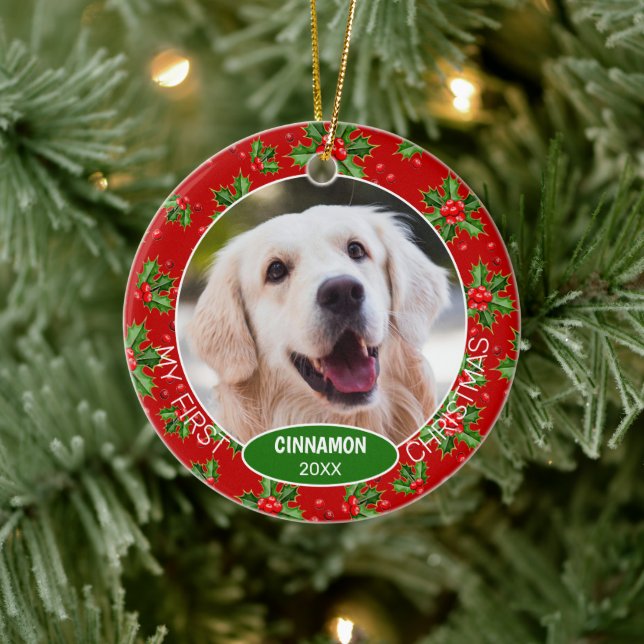 Ornamento De Cerâmica Foto personalizada do animal de estimação no Natal (Árvore)