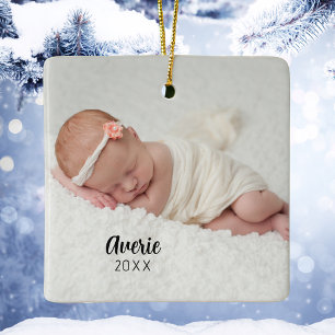 Ornamento De Cerâmica Foto personalizada do bebê Retrato 2 Lado Natal