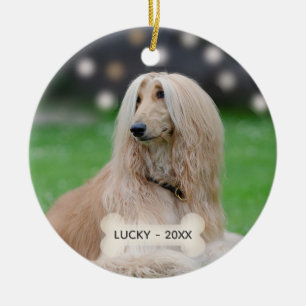 Ornamento De Cerâmica Foto personalizada do cão galgo afegão cinza