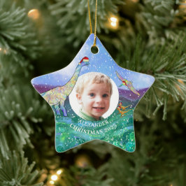 Ornamento De Cerâmica Foto personalizada do Dinossauro de Natal 2022