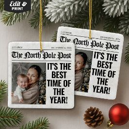 Ornamento De Cerâmica Foto personalizada do jornal de Natal