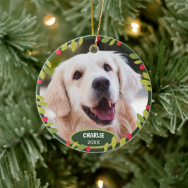 Ornamento De Cerâmica Foto Personalizada do Pet Fofinho 1º Natal em Holl