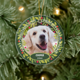 Ornamento De Cerâmica Foto Personalizada do Pet Fofinho 1º Natal em Holl