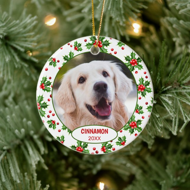 Ornamento De Cerâmica Foto Personalizada do Pet Fofinho no 1º Natal em F (Árvore)