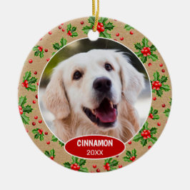 Ornamento De Cerâmica Foto Personalizada do Pet Fofinho no 1º Natal em H