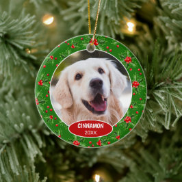 Ornamento De Cerâmica Foto Personalizada do Pet Fofinho no 1º Natal em H