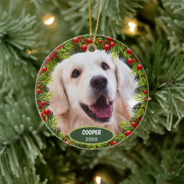 Ornamento De Cerâmica Foto Personalizada do Pet Fofinho no 1º Natal em H