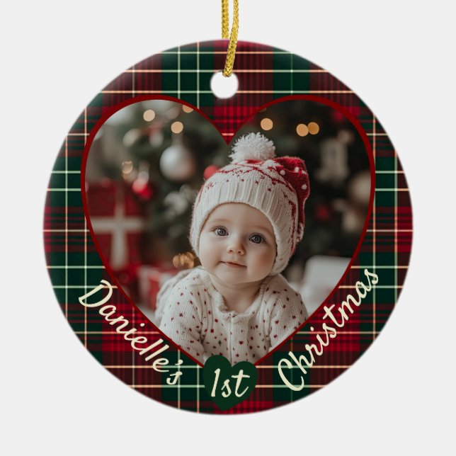 Ornamento De Cerâmica Foto personalizada do primeiro bebê (Frente)