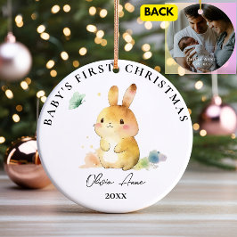Ornamento De Cerâmica Foto personalizada do primeiro Natal do bebê