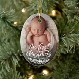 Ornamento De Cerâmica Foto personalizada do primeiro Natal do bebê
