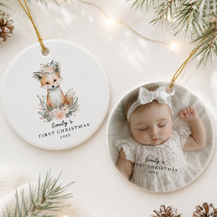 Ornamento De Cerâmica Foto Personalizada do Primeiro Natal do Bebê Rapos