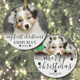 Ornamento De Cerâmica Foto personalizada do primeiro Natal para o cão de