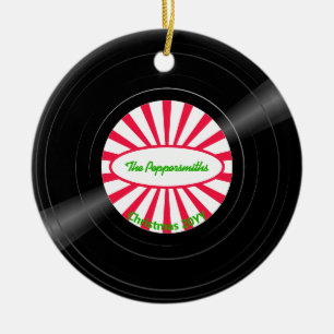Ornamento De Cerâmica Foto personalizada do registro de vinilo Red Ray B
