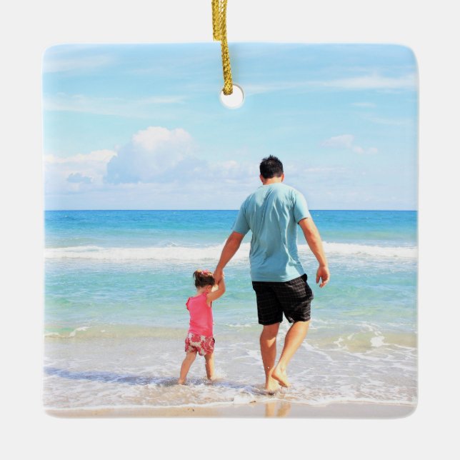 Ornamento De Cerâmica Foto personalizada do seu próprio Pai - Família (Frente)