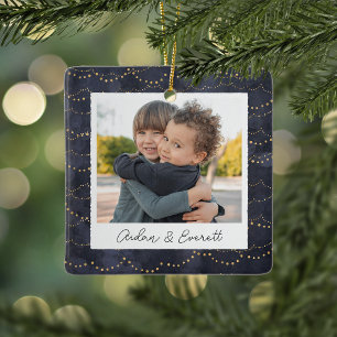 Ornamento De Cerâmica Foto Personalizada Dupla Face das Luzes De Inverno
