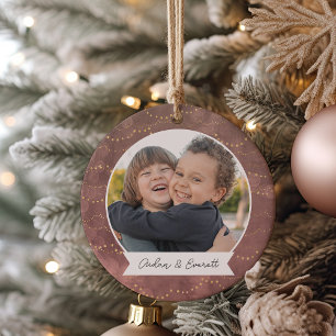 Ornamento De Cerâmica Foto Personalizada Dupla Face das Luzes De Inverno