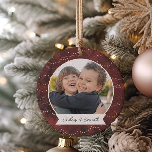 Ornamento De Cerâmica Foto Personalizada Dupla Face das Luzes De Inverno