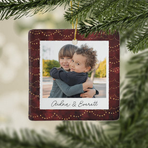 Ornamento De Cerâmica Foto Personalizada Dupla Face das Luzes De Inverno